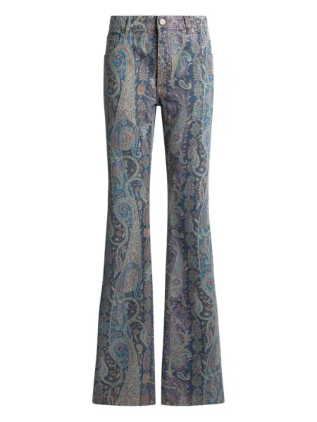 Jeansy dzwony Etro w kwiatki dzwony niebieskie