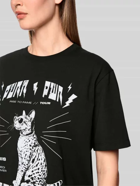 T-shirt z nadrukiem z motywem Catitude Marc Cain czarna