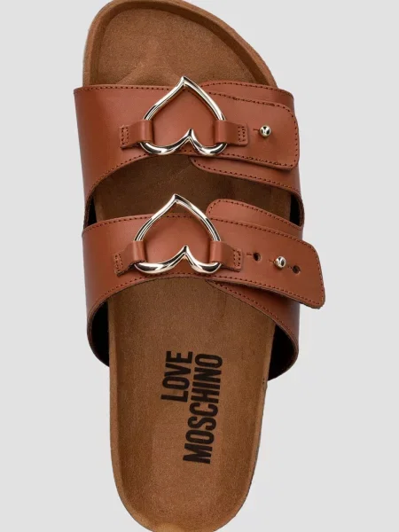 Кожаные шлепанцы Moschino коричневые