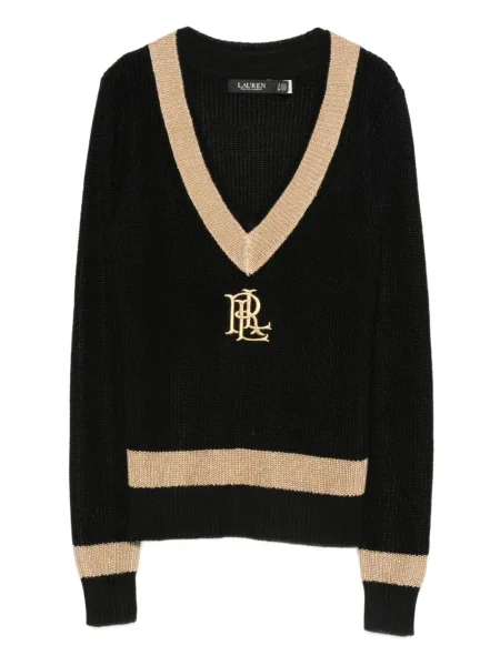 Pulover Lauren Ralph Lauren cu decolteu în V cu autograf negru