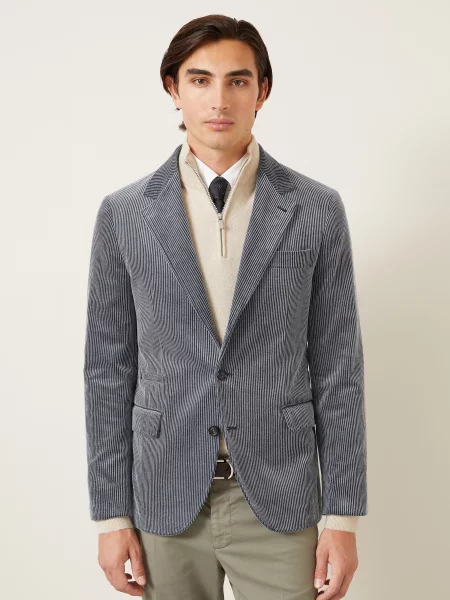 Brunello Cucinelli Kordové Sako Slim Fit černošedá