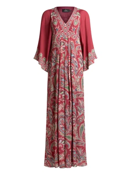 Rochie Etro cu imagine cu model paisley plisată roșu