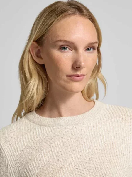 Sweter z dzianiny z prążkowanymi wykończeniami model ‘PINNA’ beżowy