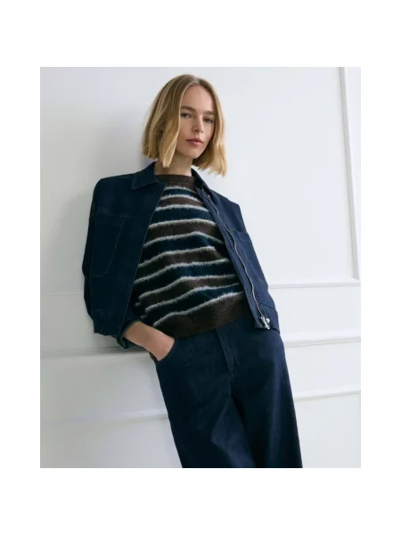 Sweter Opus wełniany w paski brązowy