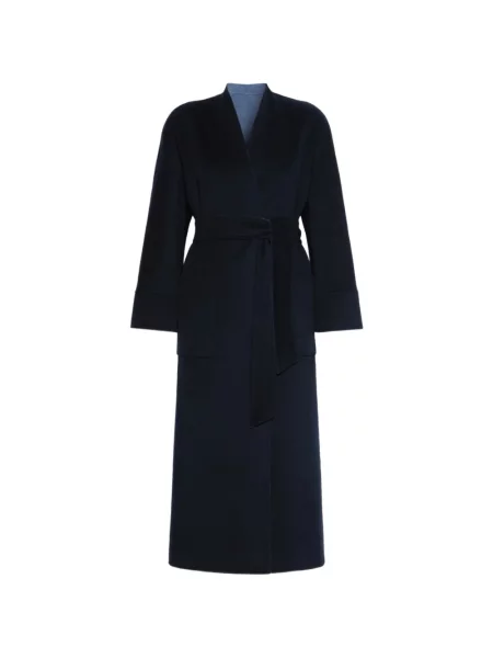 Cu centură reversibil palton Max Mara de lână albastru