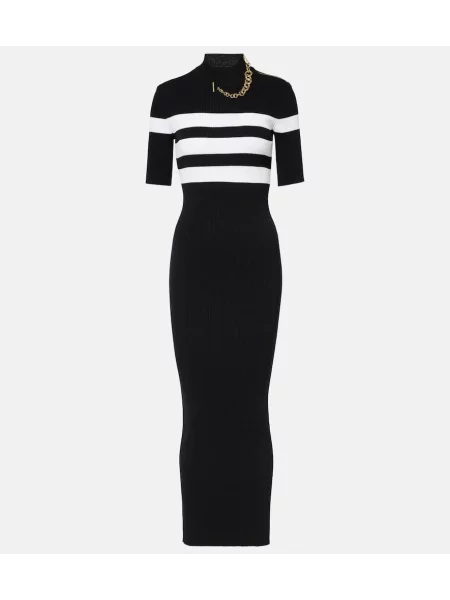 Rochie maxi Jean Paul Gaultier cu dungi din jerseu de costum negru