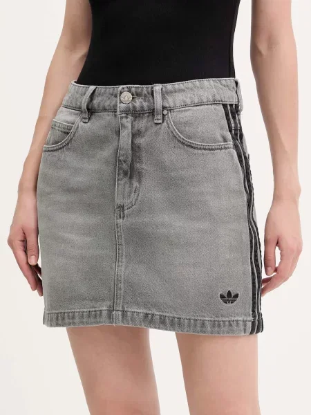 Дънкова пола adidas Originals Denim Mini Skt къса с кройка тип молив сиво