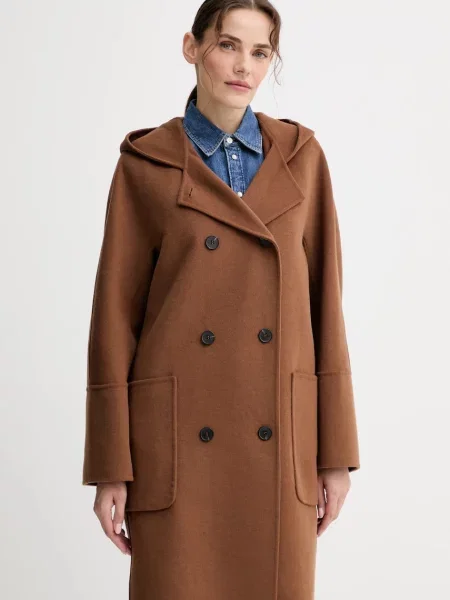 Marc O'Polo płaszcz z wełną brązowy