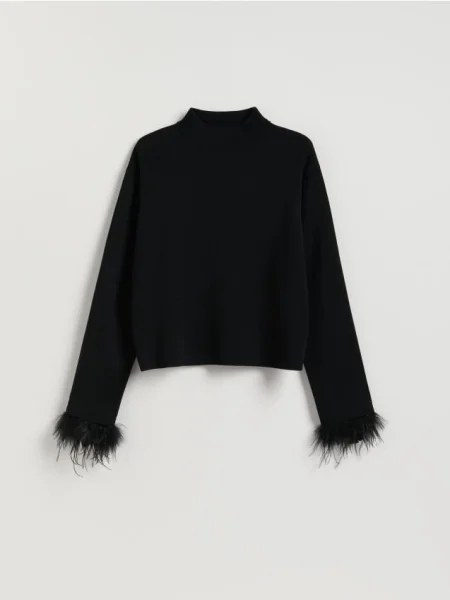 Reserved Sweter z piórami czarny