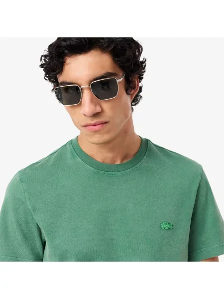 Lacoste T-Shirt Z Grubego Dżerseju Z Efektem Sprania zielony
