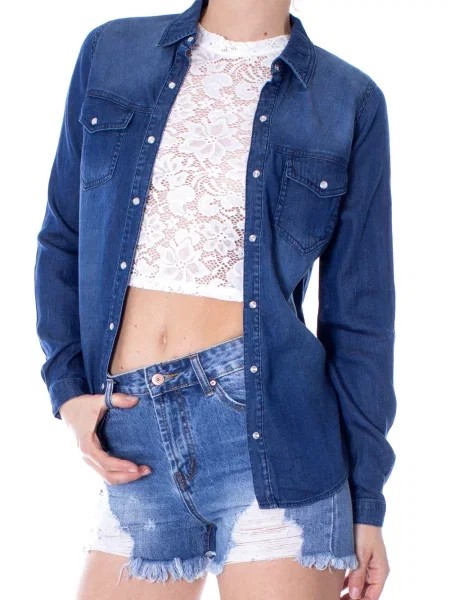 Koszula Vila z kieszeniami na piersi niebieska