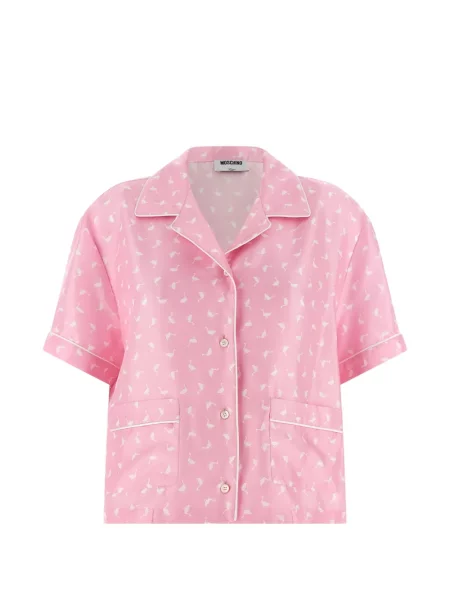 Cămașă Moschino de mătase cu imagine roz
