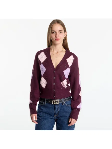 Пуловер Guess Jeans Ls Vn Gracie Argyle Cardi Sweater Burgundy Argyle M