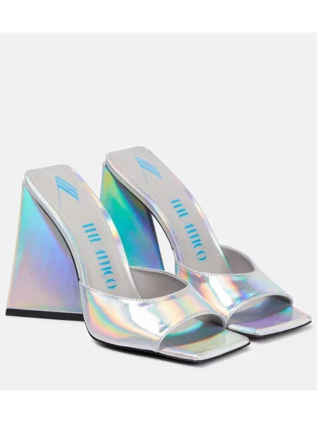 Papuci tip mules The Attico din piele argintiu