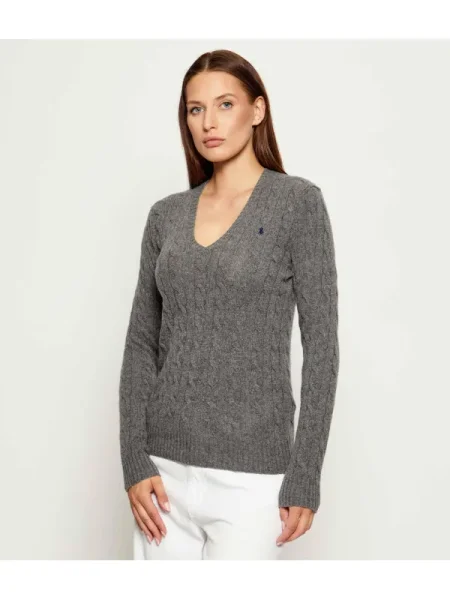 POLO RALPH LAUREN Gyapjú kötött pulóver KIMBERLY | kasmír hozzáadásával szürke