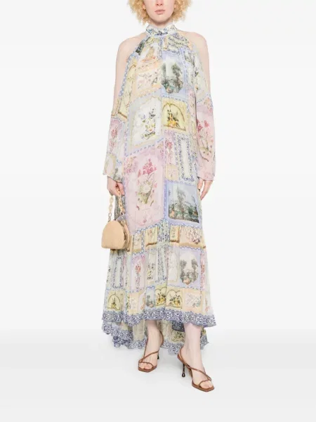 Rochie midi Camilla cu model floral cu imagine până la genunchi