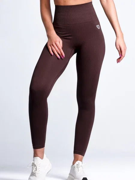 Legginsy bezszwowe prążkowane Sunset brązowe