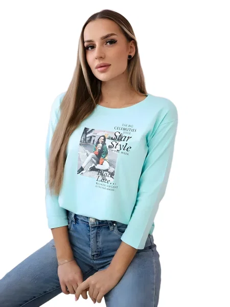 Halenka s potiskem Star Style mint máta