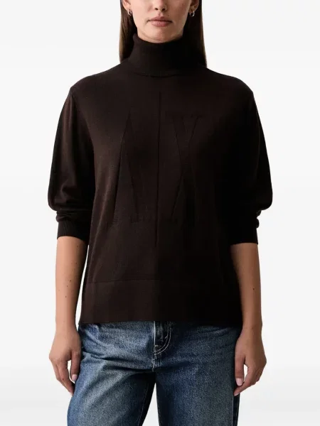 Pulover Armani Exchange cu autograf maro