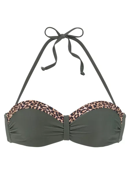 LASCANA Bikini zgornji del bež / zlata / temno zelena črna