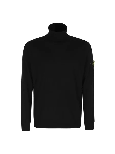 Sweter z golfem Stone Island wełniany z kamieniami czarny