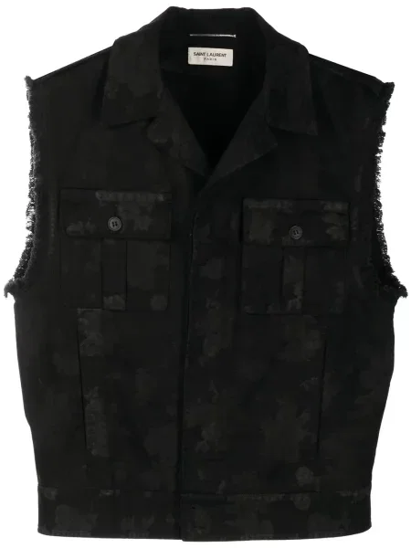 Vestă denim Saint Laurent cu imagine cu imprimeu abstract negru