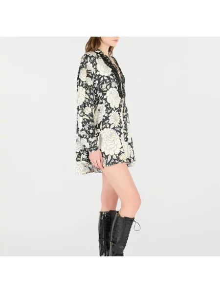 Sukienka mini Roberto Cavalli z nadrukiem koronkowa czarna