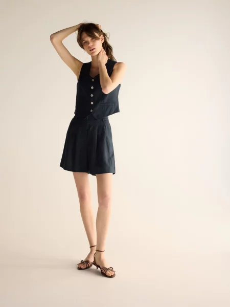 Reserved Лляна жилетка темно-синій синій