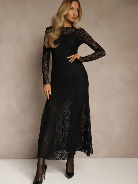 Elegancka Sukienka z Koronki z Odkrytymi Plecami Lilafera czarna