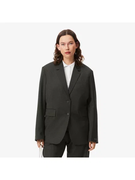 Lacoste Wełniany Blezer W Kratę czarna