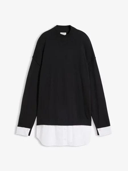 Sweter oversize z doszywaną koszulą czarny