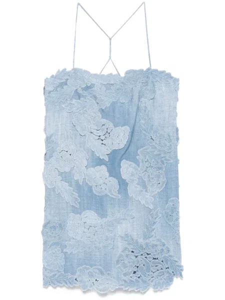 Rochie mini Ermanno Scervino cu model floral de costum albastru