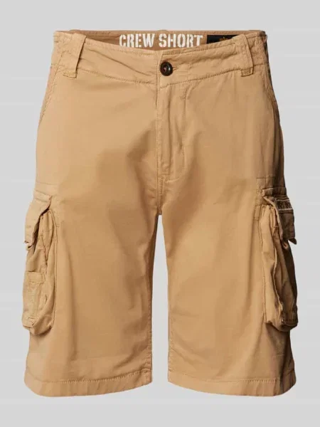 Szorty cargo o kroju regular fit z wyhaftowanym logo model ‘CREW SHORT’ Alpha Industries beżowe