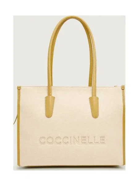 Coccinelle De in geantă shopper COCCINELLE MYRTHA cu adaos de piele bej