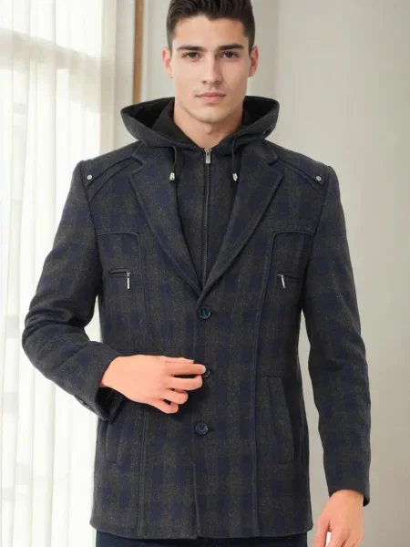 Карирано палто Dewberry синьо