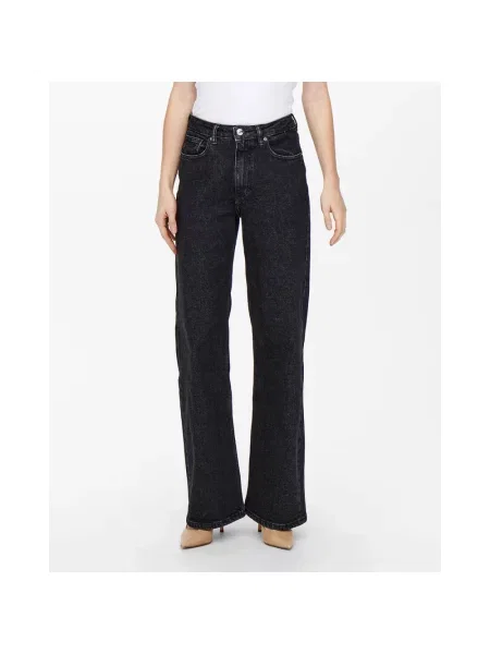 Jeansy z szeroką nogawką z mieszanki bawełny model ‘JUICY LIFE’ Only czarne