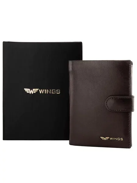 WINGS portfel ze skóry naturalnej koziej zapinany Brown brązowy