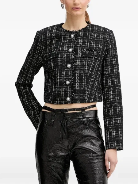 Geacă Guess cu perle din tweed negru