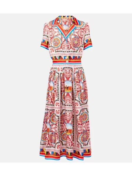 Rochie midi Dolce&gabbana de mătase cu imagine până la genunchi