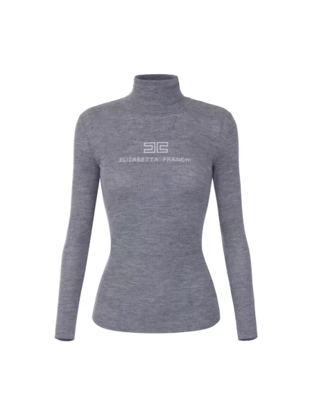 Sweter z golfem Elisabetta Franchi wełniany szary