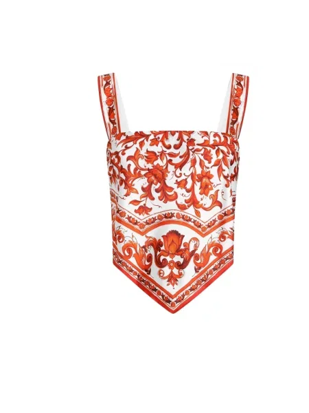 Top Dolce And Gabbana z nadrukiem z twillu pomarańczowy