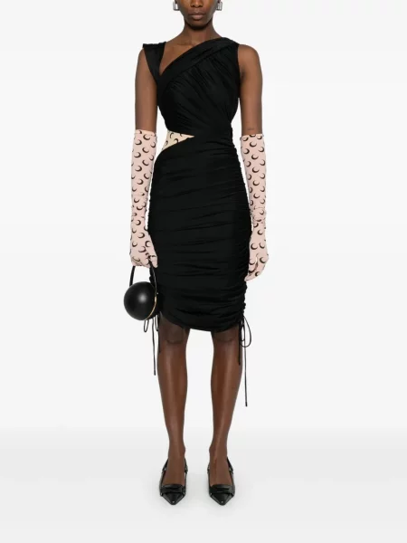 Rochie midi Marine Serre din jerseu drapată până la genunchi negru