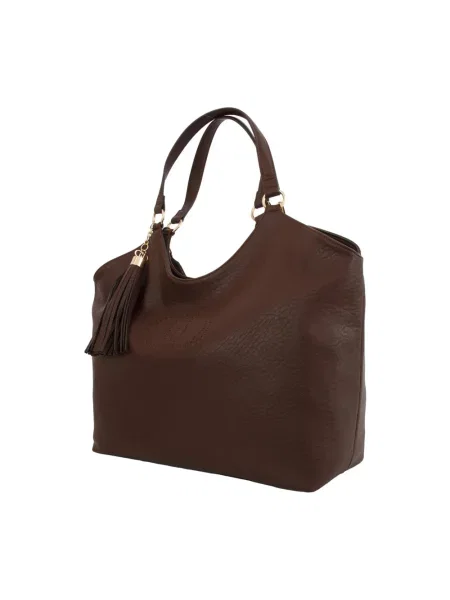 Duża torebka skórzana Liu Jo brązowa