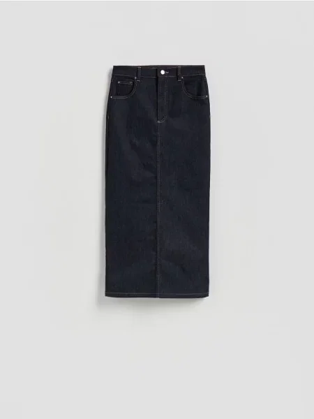 Reserved Jeansowa spódnica midi granatowy
