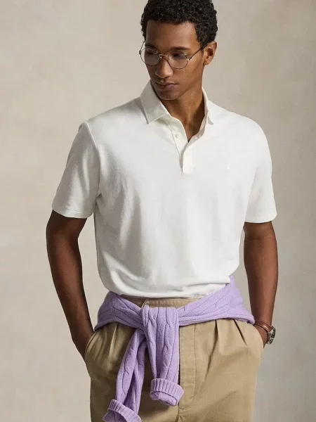 Polo Ralph Lauren Polo tričko se lněnou směsí bílé