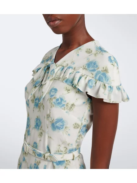 Rochie midi Alessandra Rich de mătase cu model floral alb