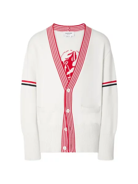 Cardigan Thom Browne cu dungi alb