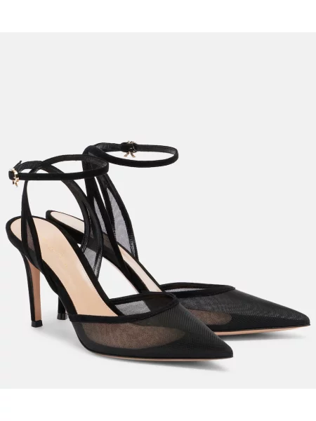 Pantofi cu toc Gianvito Rossi din piele de căprioară slingback negru