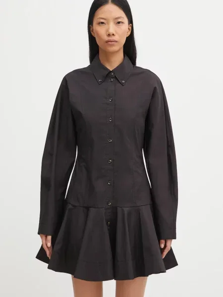 GANNI sukienka Stretch Cotton Buttoned Mini mini rozkloszowana czarny