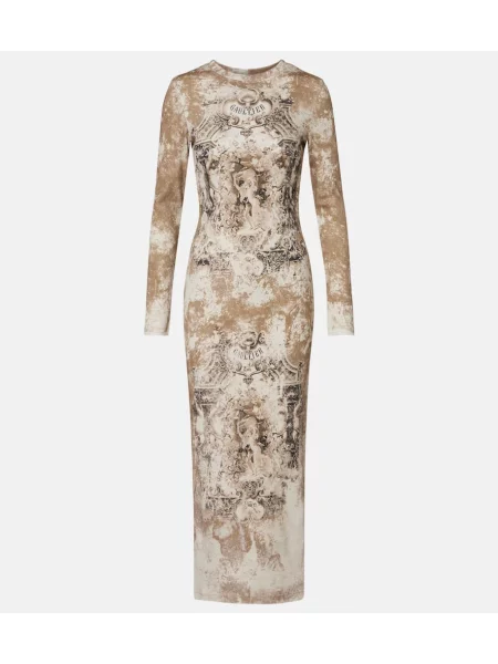 Sukienka midi Jean Paul Gaultier z dżerseju do kolan garniturowa beżowa